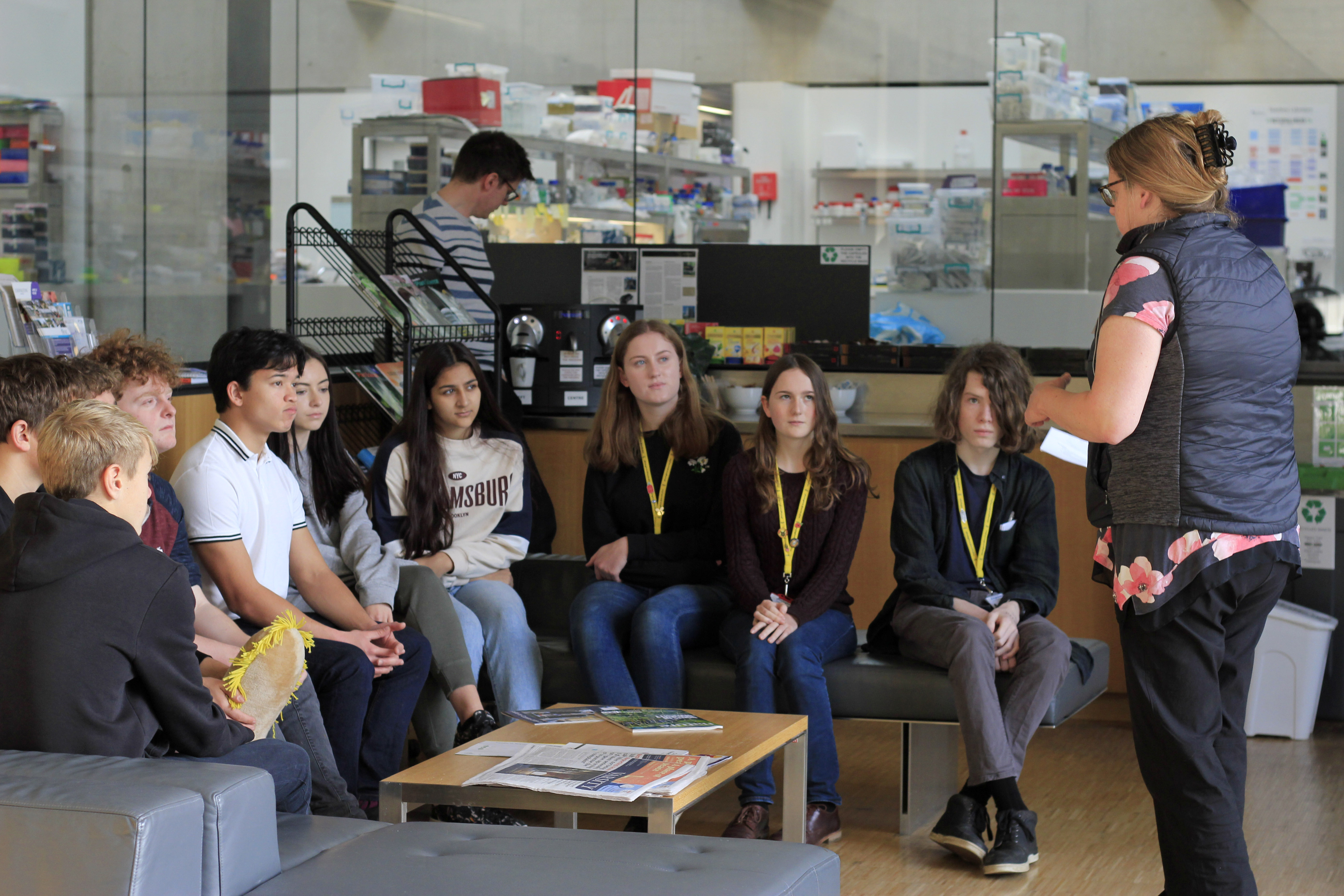 Hinchingbrooke School students touring the SLCU building