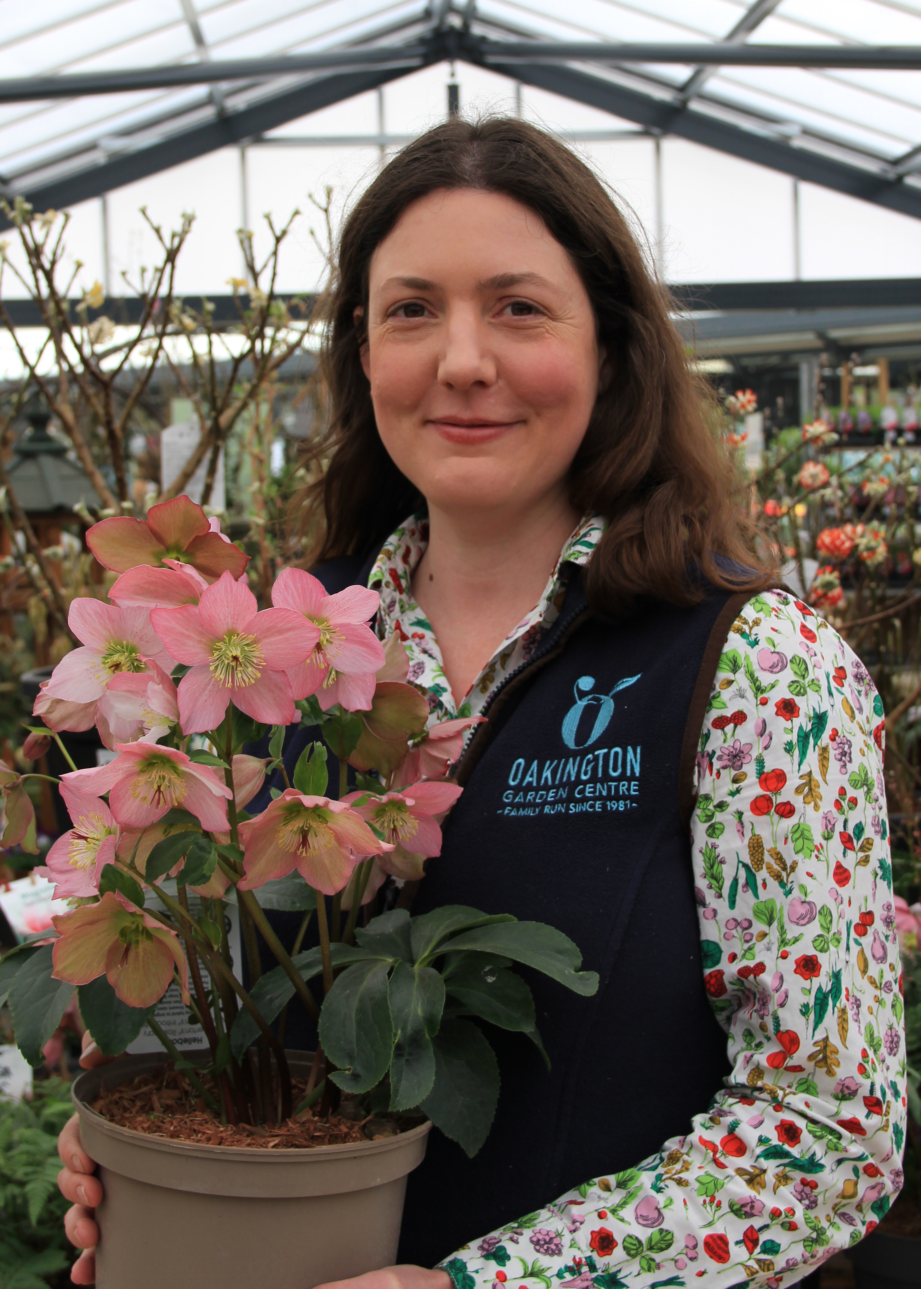 Patricia Sadler with one of the many hellebore varieties they stock at Oakington Garden Centre