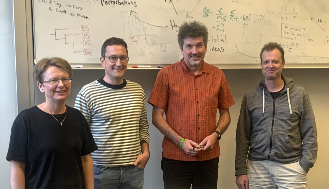 RESYDE Team members standing in front of a whiteboard, from left Professor Kerstin Kaufmann,  Professor Stephan Wenkel, Professor Henrik Jönsson and  Professor Marcus Heisler.