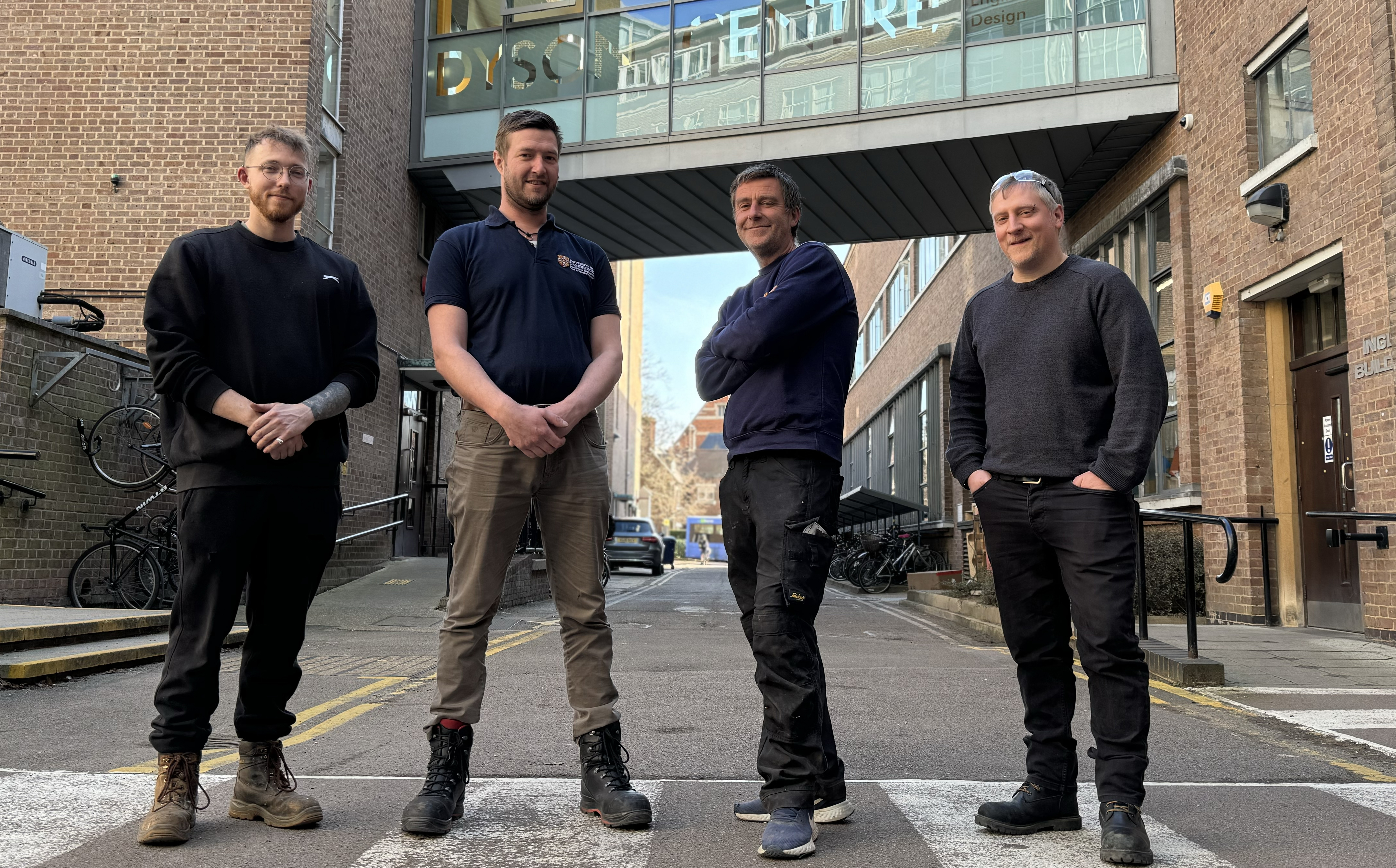 Department of Engineering Design and Technical Team members, From left, Kynan Wright, Thomas Glenday, Dan Boutell, and Barney Coles. Image by Charlotte Hester.