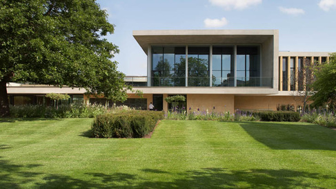 View of the Sainsbury Laboratory building from the Cambridge University Botanic Garden