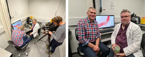 Countryfile presenter Tom Heap interviewing Sebastian Schornack