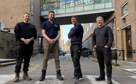 Department of Engineering Design and Technical Team members, From left, Kynan Wright, Thomas Glenday, Dan Boutell, and Barney Coles. Image by Charlotte Hester.