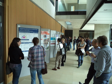 EMBO Conference delegates viewing scientific posters in the SLCU atrium