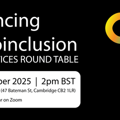 Advancing Neuroinclusion promotional banner listing the date of panel discussion as being at 2pm on 24th September at the Sainsbury Laboratory and live on Zoom. The banner  includes the symbol of neurodiversity, which is a rainbow infinity icon.