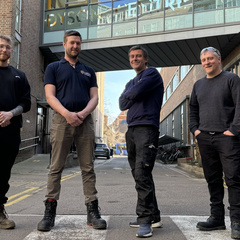 Department of Engineering Design and Technical Team members, From left, Kynan Wright, Thomas Glenday, Dan Boutell, and Barney Coles. Image by Charlotte Hester.