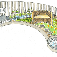 Illustration of the Sainsbury Laboratory Cambridge Blooming Numbers exhibit for the RHS Chelsea Flower Show 2025. Illustration by Melanie Sadler.