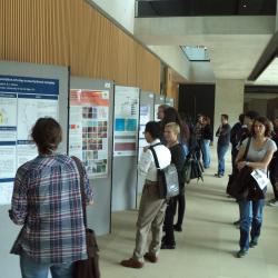 EMBO Conference delegates viewing scientific posters in the SLCU atrium