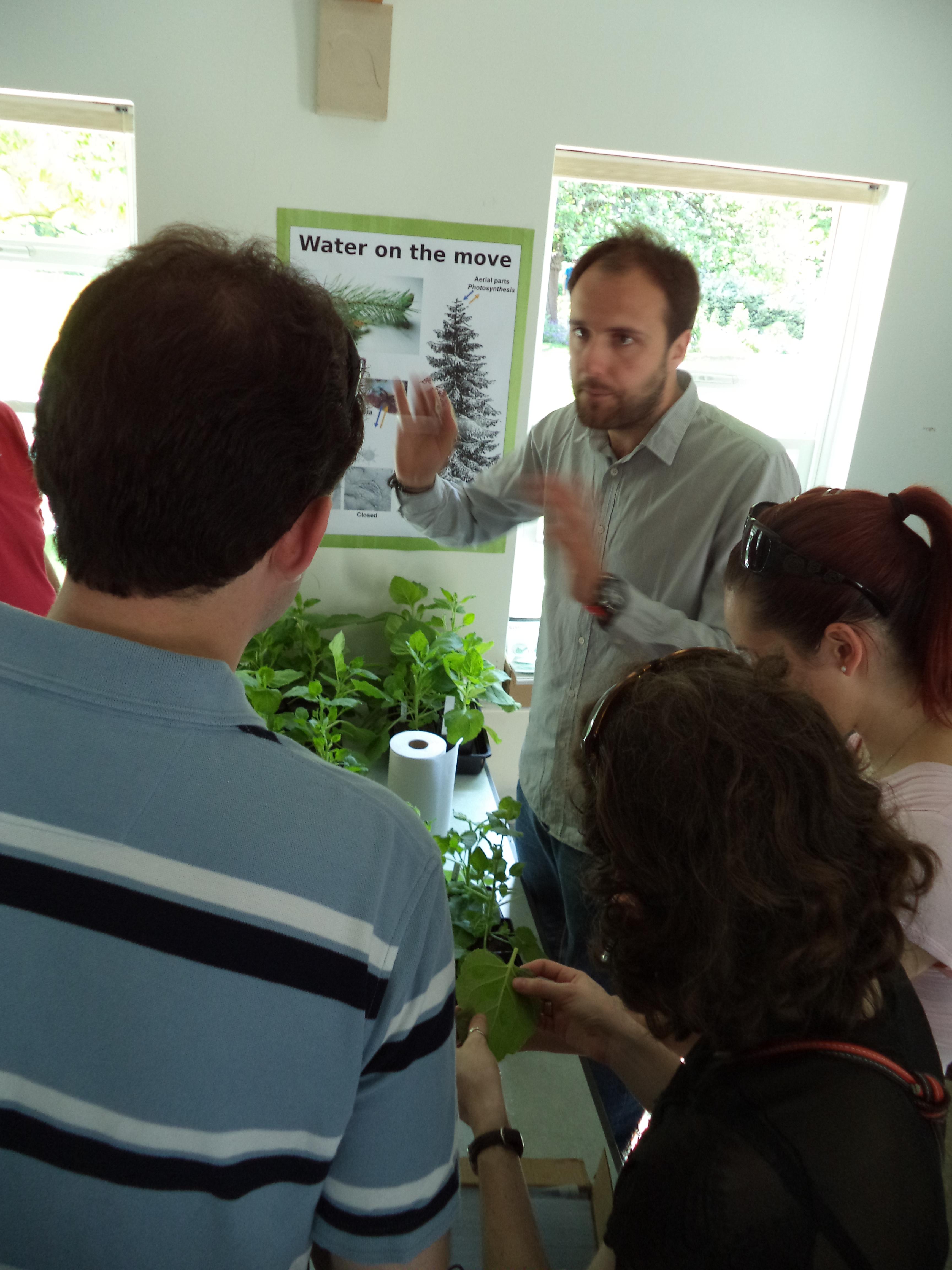 SLCU postdocs chatting to members of the public at the 2015 Festival of Plants SLCU postdocs chatting to members of the public at the 2015 Festival of Plants