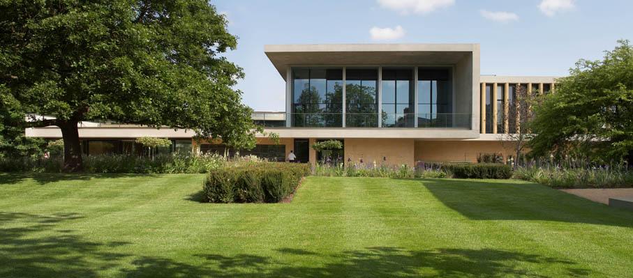 View of the Sainsbury Laboratory building from the Cambridge University Botanic Garden